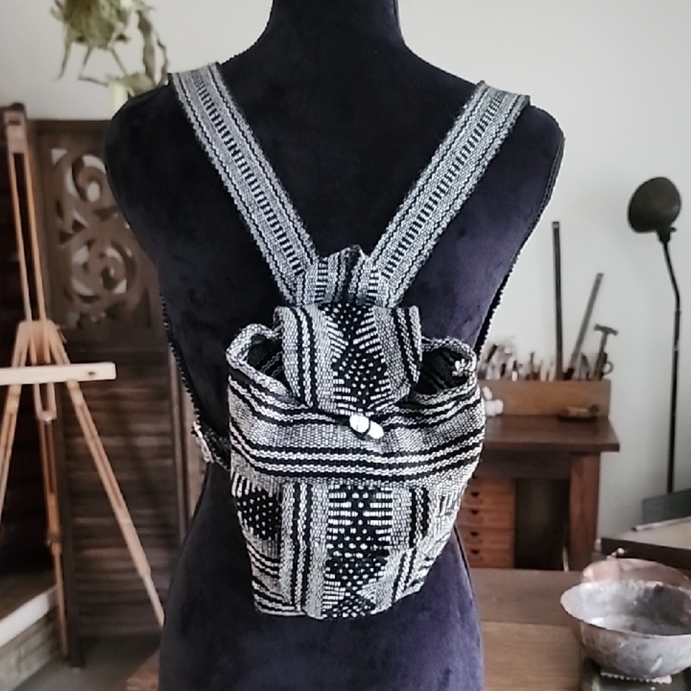 Darling Mini  Black and White Backpack Woven From Mexico Nice Evening Bag